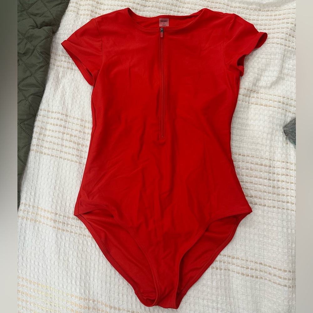 women’s short sleeve rashguard Red One Piece swimsuit